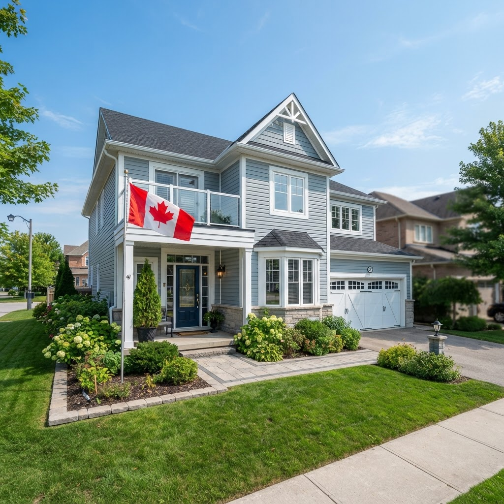 A modern Canadian suburban home on a bright day
